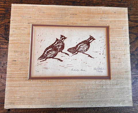 Partridge Panic & Kiawah Shells | 1978 Vintage Signed Block Prints Pair