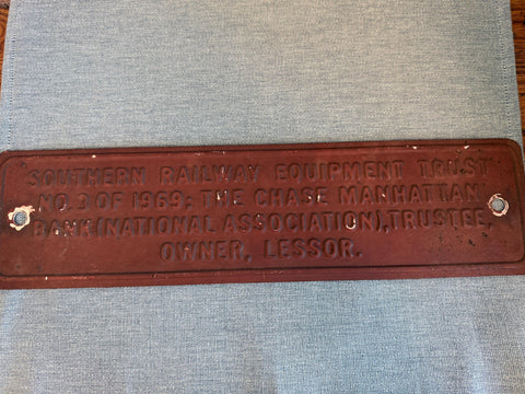 1969 Southern Railway Equipment Trust Plaque