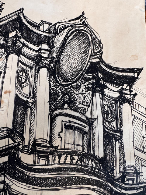 San Carlo alle Quattro Fontane Pen and Ink Drawing