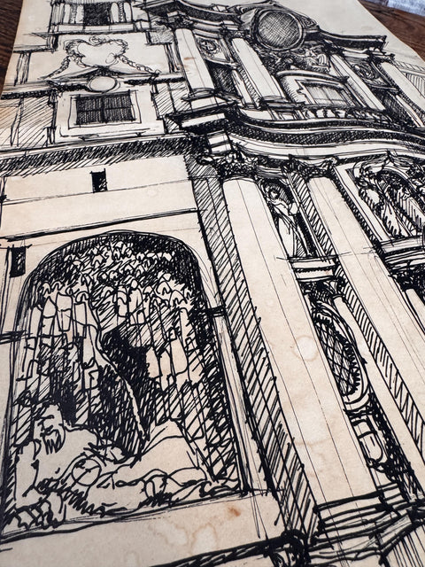 San Carlo alle Quattro Fontane Pen and Ink Drawing