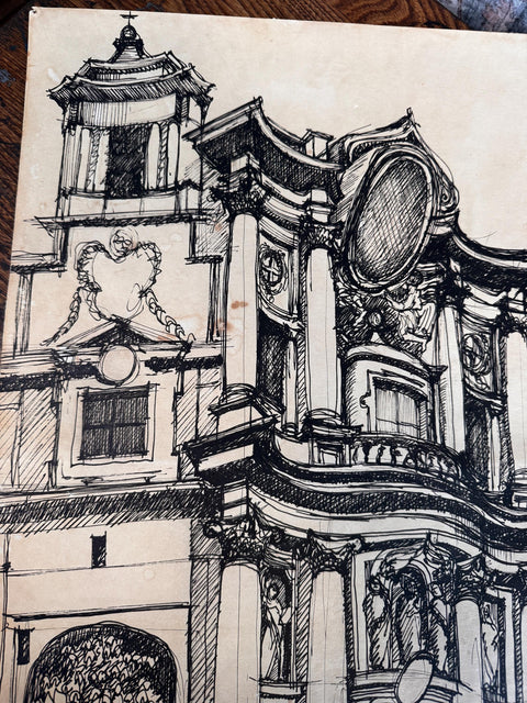 San Carlo alle Quattro Fontane Pen and Ink Drawing