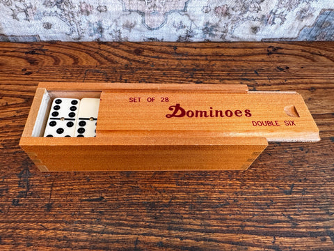 Set of 28 Double Six Dominoes in Wooden Box
