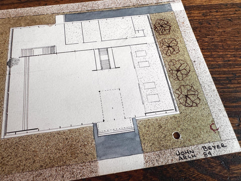 1950s Mid Century Modern Architectural Drawings – House Elevation & Site Plan – Original Student Art
