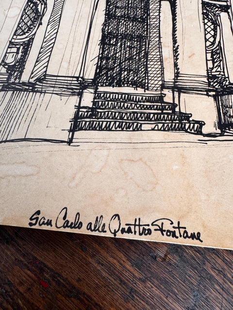 San Carlo alle Quattro Fontane Pen and Ink Drawing