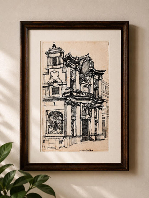 San Carlo alle Quattro Fontane Pen and Ink Drawing