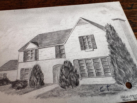Vintage 1950s Architectural Drawings Set of 4 – Mid Century Architecture Student Art
