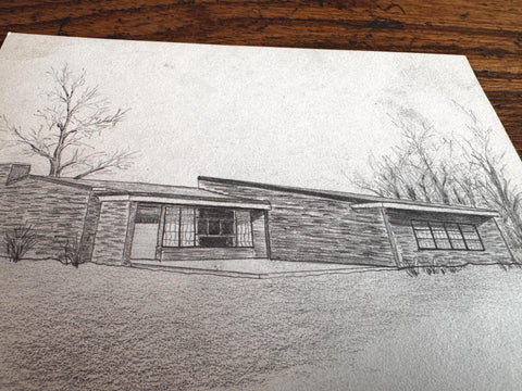 Vintage 1950s Architectural Drawings Set of 4 – Mid Century Architecture Student Art