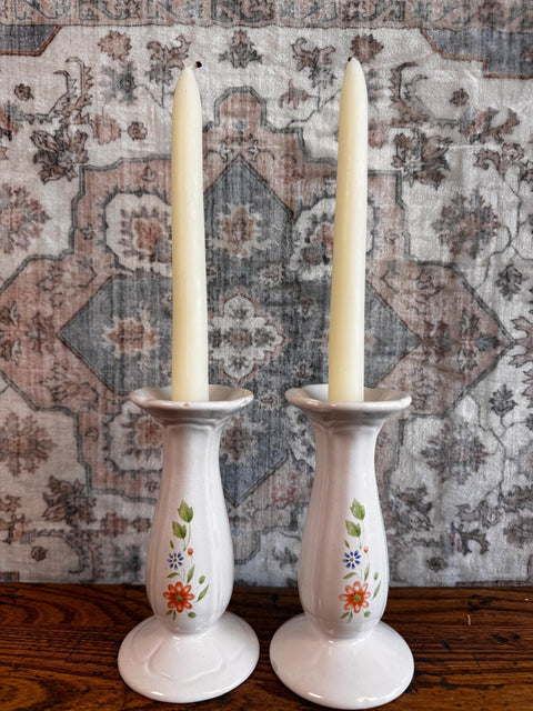 Pair of Federalist USA Ceramic Candle Holders with Floral Design