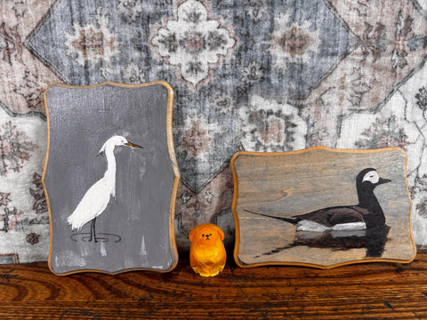 Lot of 2 Hand-Painted Wooden Bird Wall Plaques