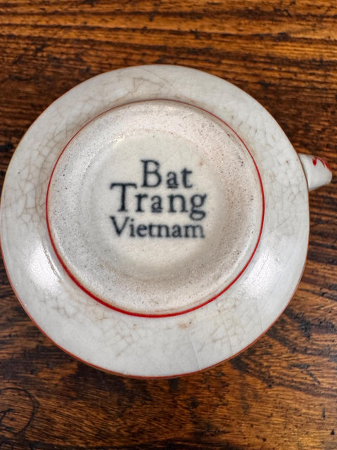 Bat Trang Vietnam Ceramic Cup and Saucer with Fish Pattern