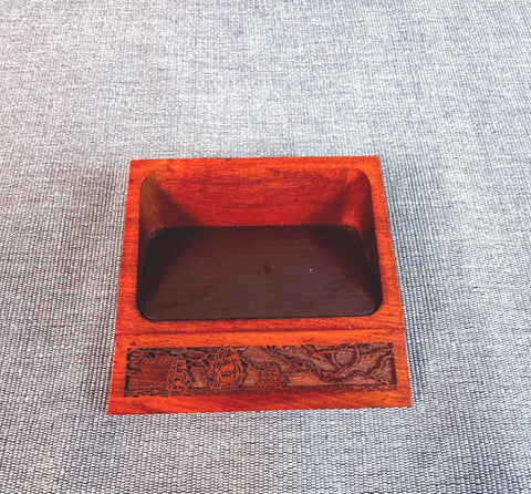 Walnut Wooden Paperclip Dish with Carved Ship Design