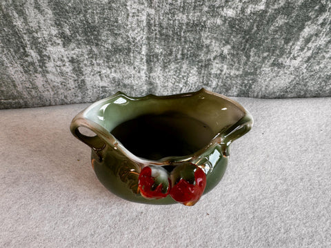 Green Ceramic Dish with Red Fruit Decoration