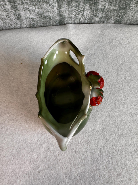 Green Ceramic Dish with Red Fruit Decoration