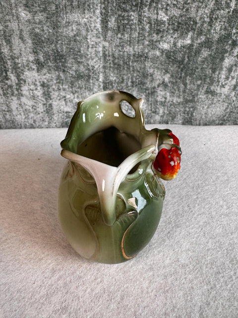 Green Ceramic Dish with Red Fruit Decoration