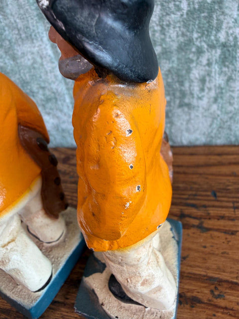 Pair of Fisherman Cast Iron Bookends with Vintage Patina