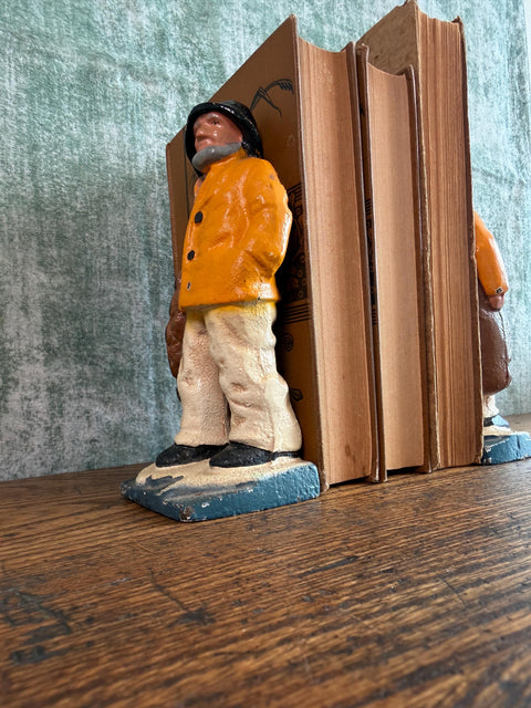 Pair of Fisherman Cast Iron Bookends with Vintage Patina