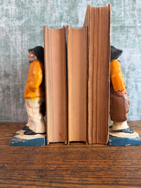 Pair of Fisherman Cast Iron Bookends with Vintage Patina