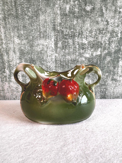 Green Ceramic Dish with Red Fruit Decoration