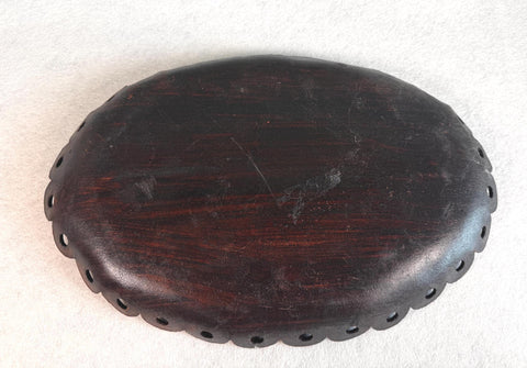Vintage 15" Hand Tooled Leather Tray with Scalloped Edges