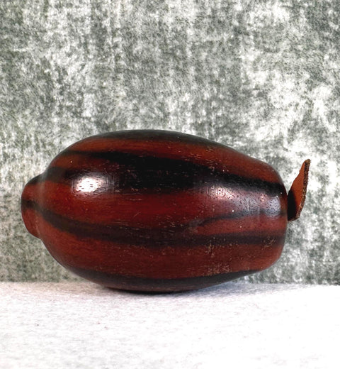Small Hand-Carved Wooden Lemon with Leaf Accent