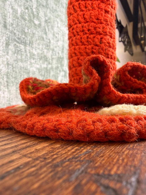 Handmade Crocheted Orange and Multicolor Candle