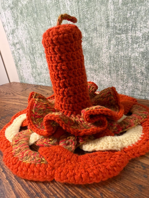 Handmade Crocheted Orange and Multicolor Candle