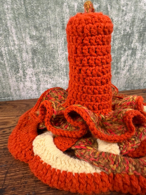 Handmade Crocheted Orange and Multicolor Candle