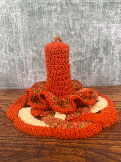 Handmade Crocheted Orange and Multicolor Candle