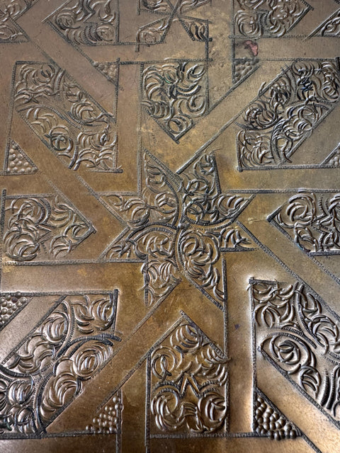 Brass Decorative Tray with Intricate Geometric Star Pattern