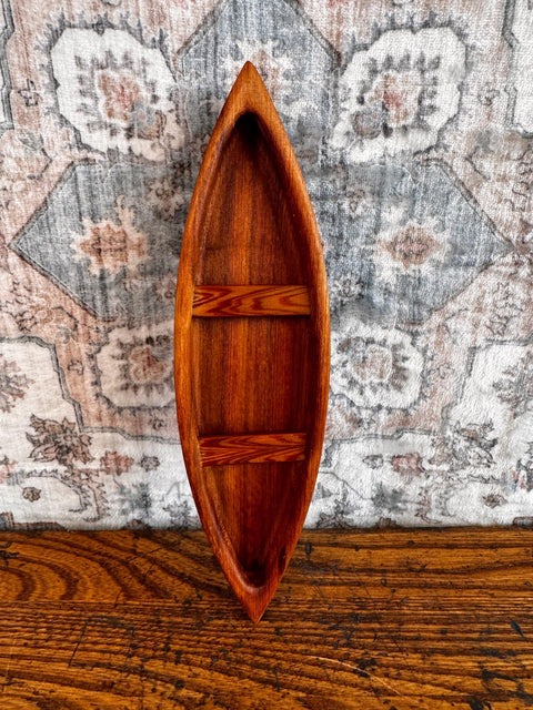Hand Carved Wooden Model Canoe