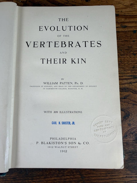 The Evolution of the Vertebrates and Their Kin by Patten | 1912 Hardback