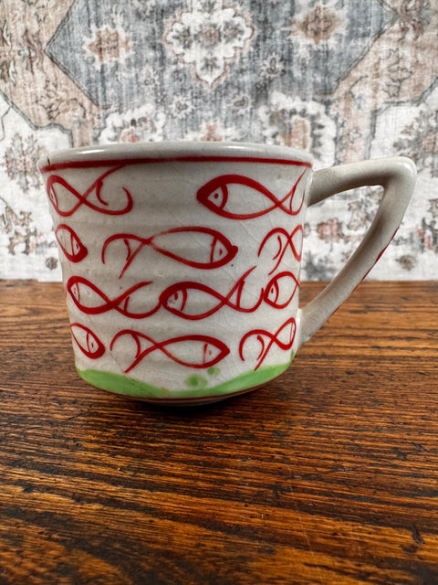 Bat Trang Vietnam Ceramic Cup and Saucer with Fish Pattern