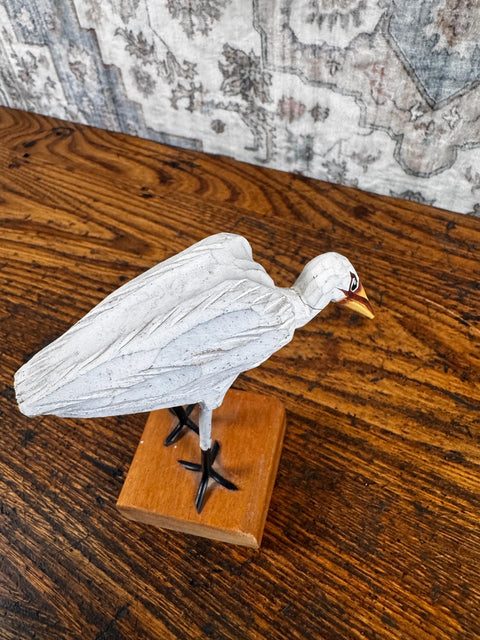 Hand Carved Wooden Bird Figurine on Block Base