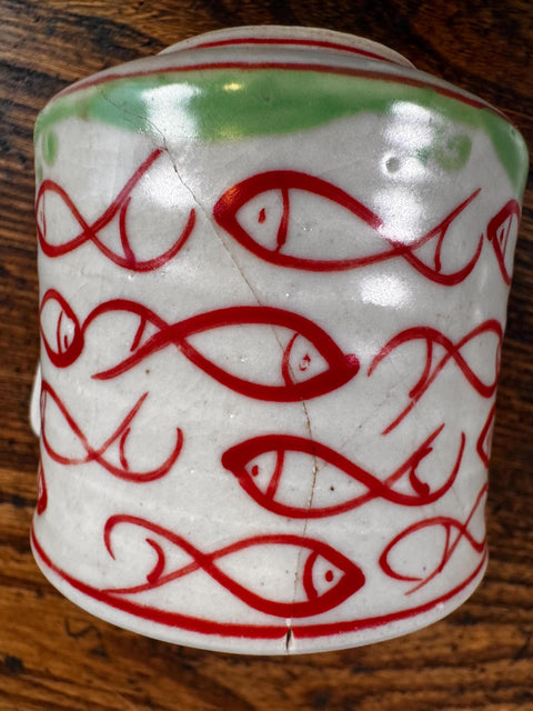 Bat Trang Vietnam Ceramic Cup and Saucer with Fish Pattern