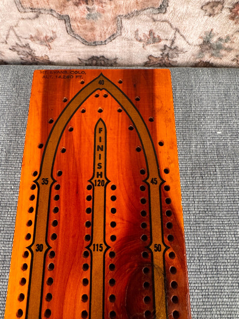 Vintage Wooden Cribbage Board with Mt. Evans, Colorado Marking
