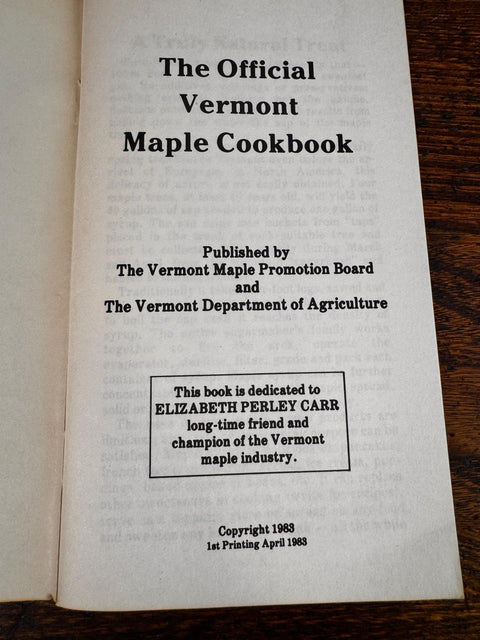 The Official Vermont Maple Cookbook | 1983 Paperback