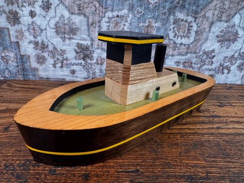 Handcrafted Wooden Tugboat Model