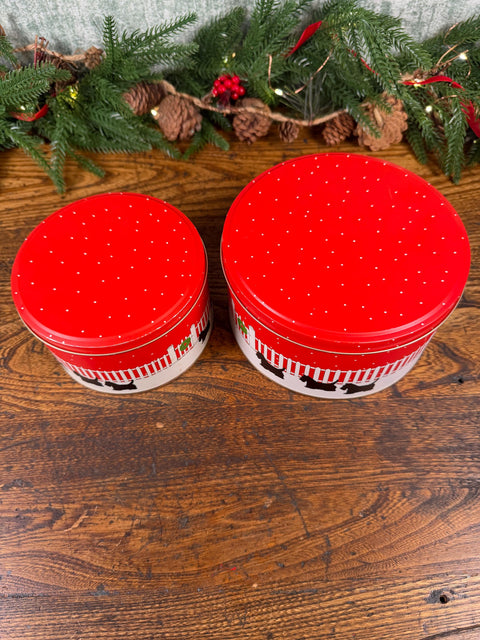 2 Scottie Dog Red and White Metal Storage Tins