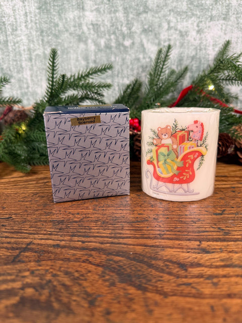 Warm Glow Bayberry Scented Candle with Holiday Toy Sleigh Design