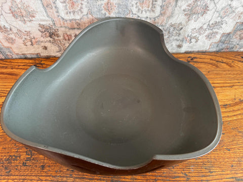 Vintage Mid Century Ikebana Bowl with Metal Flower Frog | Sculptural Brown Studio Pottery Floral Arranger