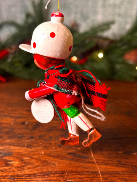 Wooden Drummer Christmas Ornament with Scarf
