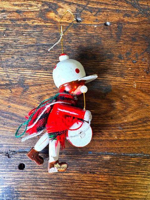 Wooden Drummer Christmas Ornament with Scarf