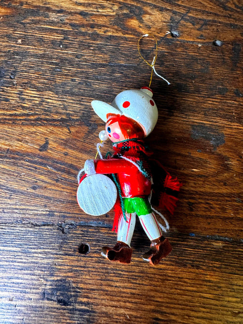 Wooden Drummer Christmas Ornament with Scarf