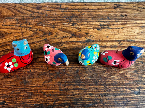 Lot of 4 Hand Painted Mexican Clay Bird and Animal Figurines
