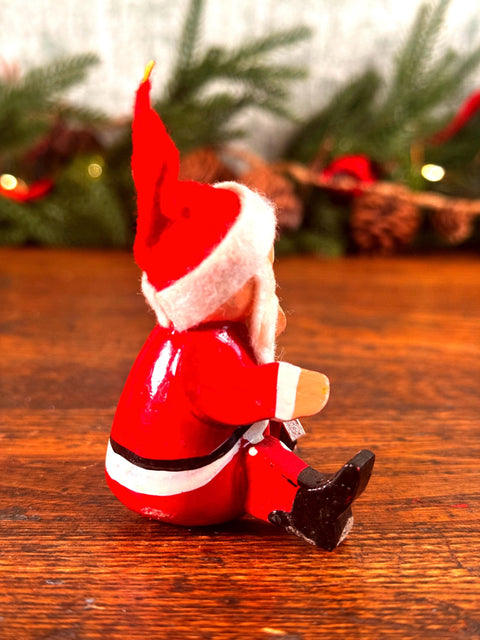 Vintage Wooden Sitting Santa Claus Christmas Ornament