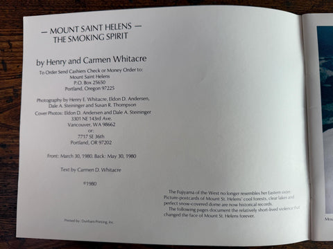 Mount Saint Helens - The Smoking Spirit by Henry and Carmen Whitacre | 1980 Vintage Booklet