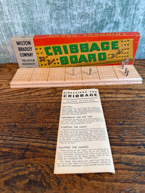 Milton Bradley Vintage Wooden Cribbage Board with Original Box