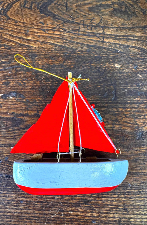 Miniature Wooden Sailboat Ornament from St. Michaels, Maryland