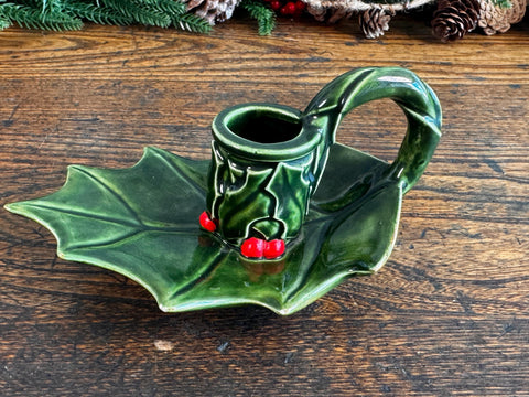 Green Ceramic Leaf-Shaped Candle Holder