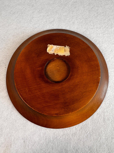 Vintage Polish Folk Art Wood Plate, 7.5" Floral Plate with Brass Inlay